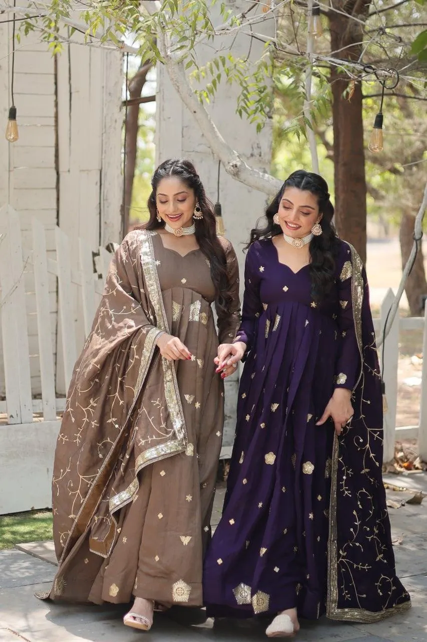 Charming Vichitra Shimmer Rich Sequins Embroidered Gown