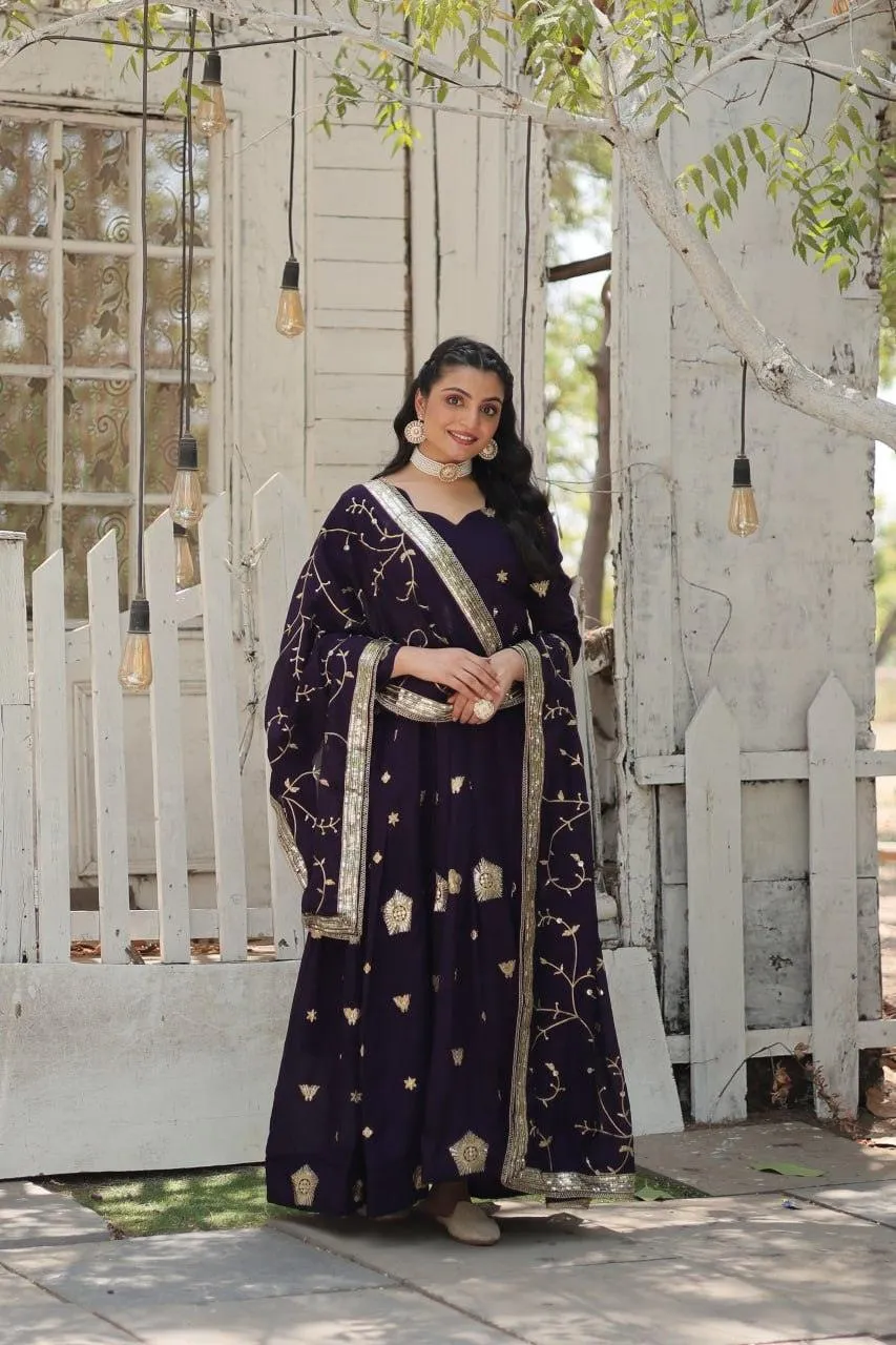Charming Vichitra Shimmer Rich Sequins Embroidered Gown
