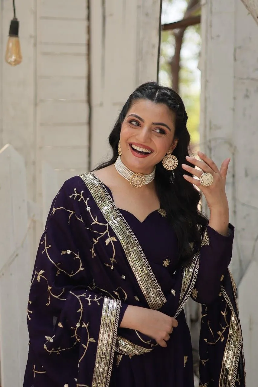 Charming Vichitra Shimmer Rich Sequins Embroidered Gown
