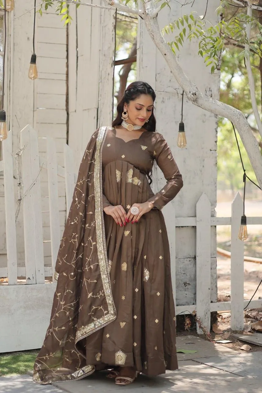 Charming Vichitra Shimmer Rich Sequins Embroidered Gown