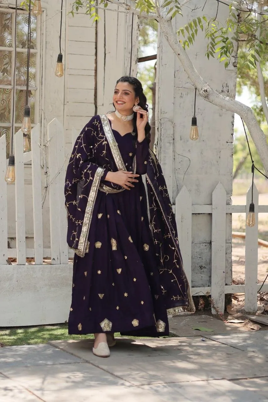 Charming Vichitra Shimmer Rich Sequins Embroidered Gown