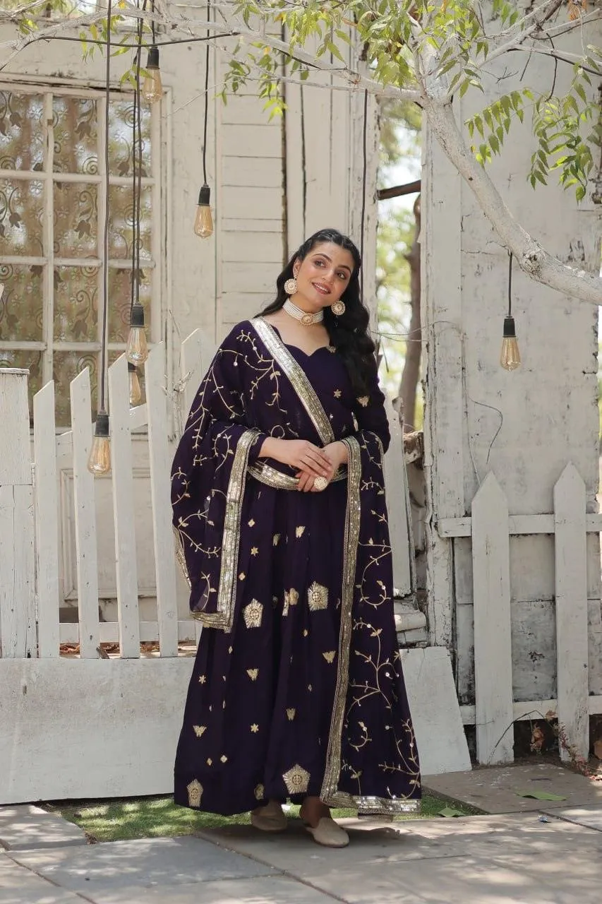 Charming Vichitra Shimmer Rich Sequins Embroidered Gown