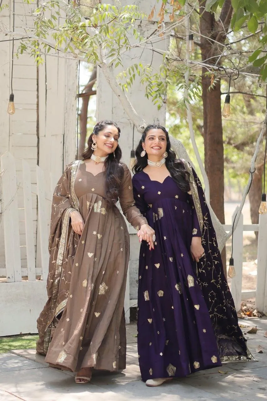 Charming Vichitra Shimmer Rich Sequins Embroidered Gown