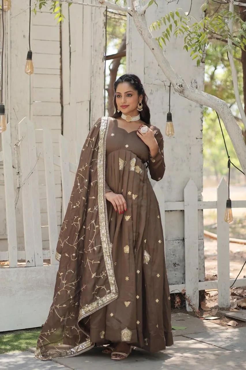 Charming Vichitra Shimmer Rich Sequins Embroidered Gown