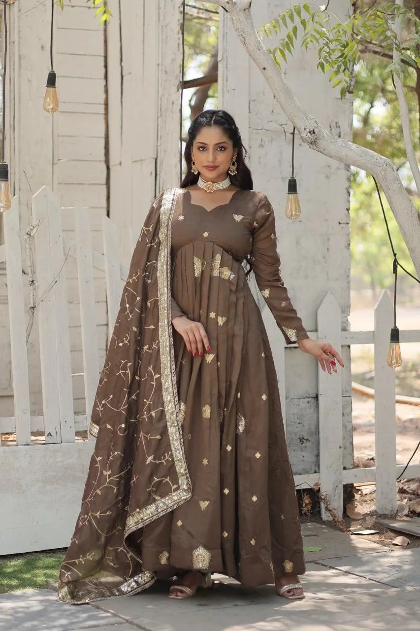 Charming Vichitra Shimmer Rich Sequins Embroidered Gown
