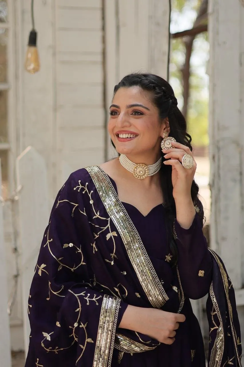 Charming Vichitra Shimmer Rich Sequins Embroidered Gown