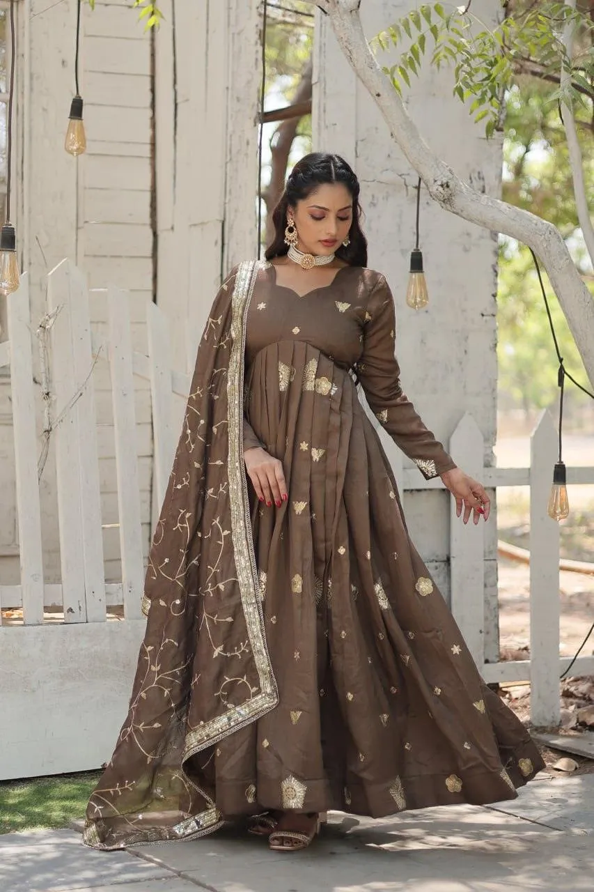 Charming Vichitra Shimmer Rich Sequins Embroidered Gown