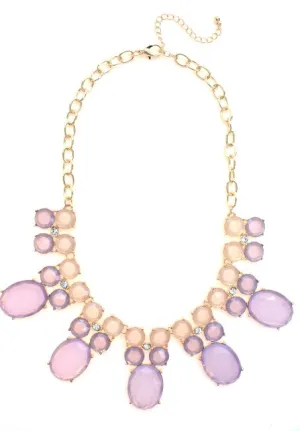 Colorblock Jewels Bib Statement Necklace- Lavender