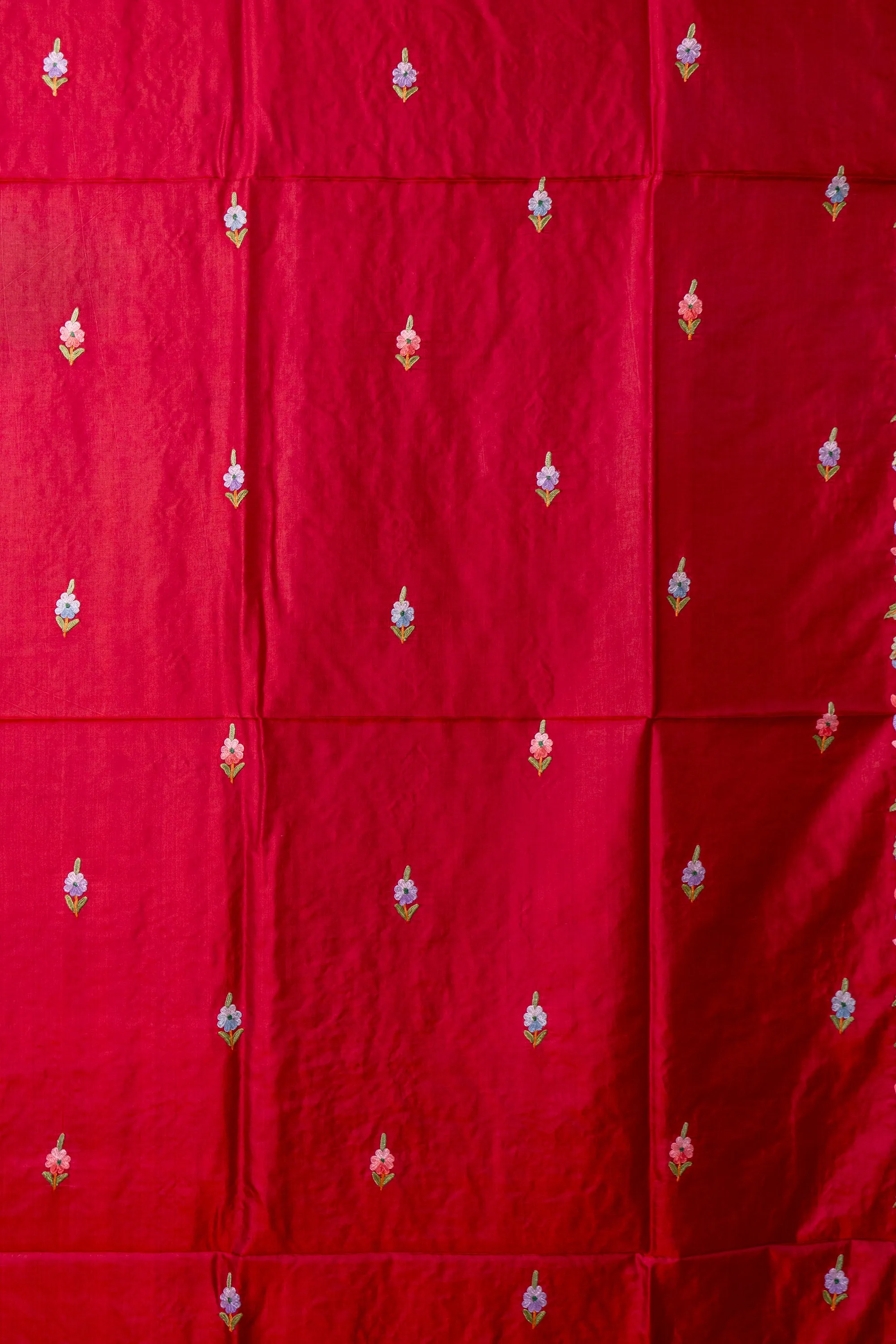 Crimson Elegance Pure Crepe Hand Aari Embroidery Saree
