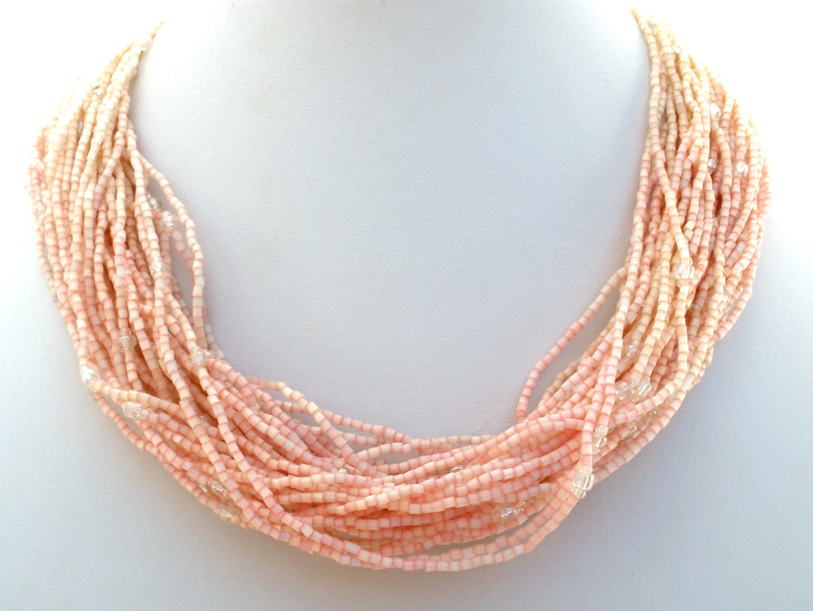 Crocheted Pink Bead Torsade Necklace Vintage