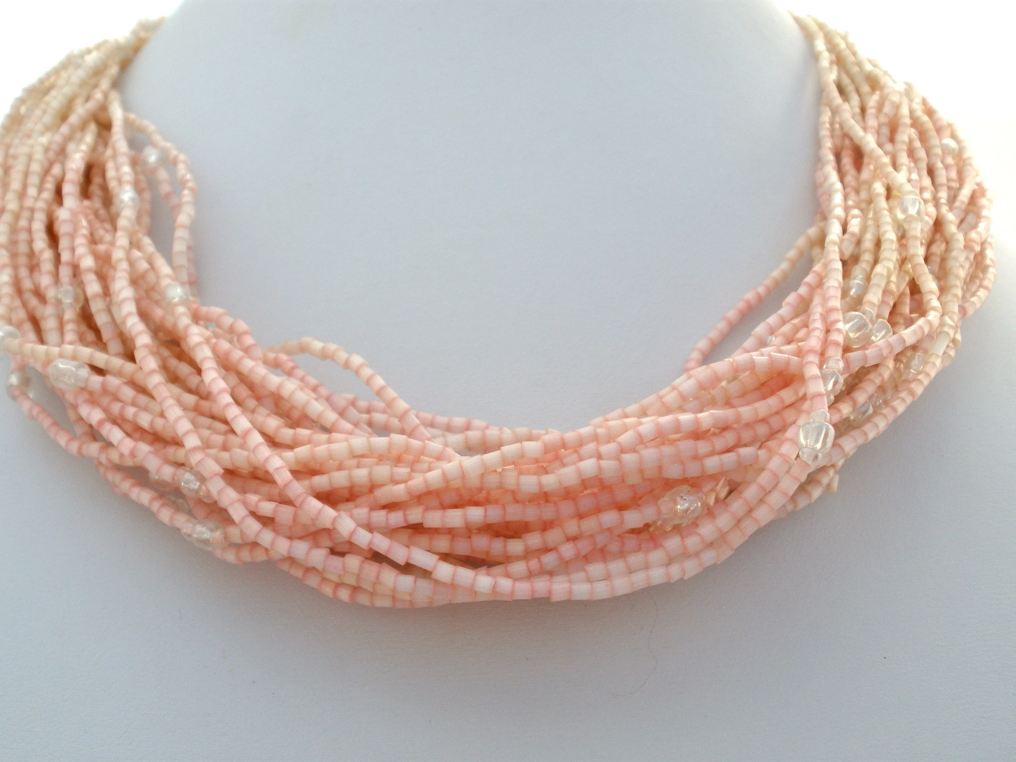 Crocheted Pink Bead Torsade Necklace Vintage
