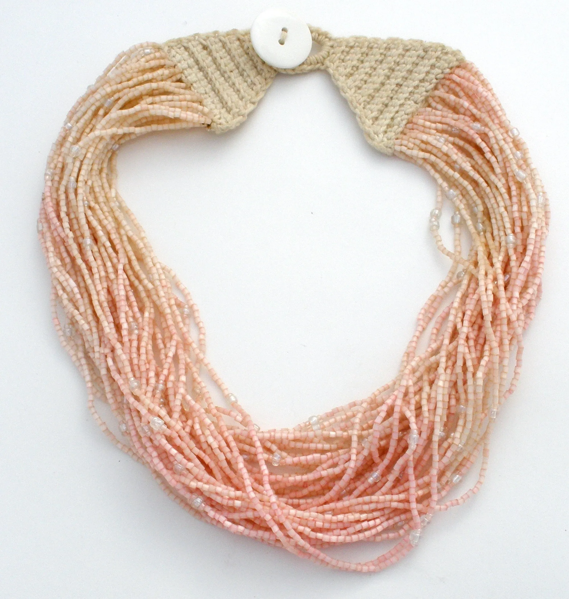 Crocheted Pink Bead Torsade Necklace Vintage
