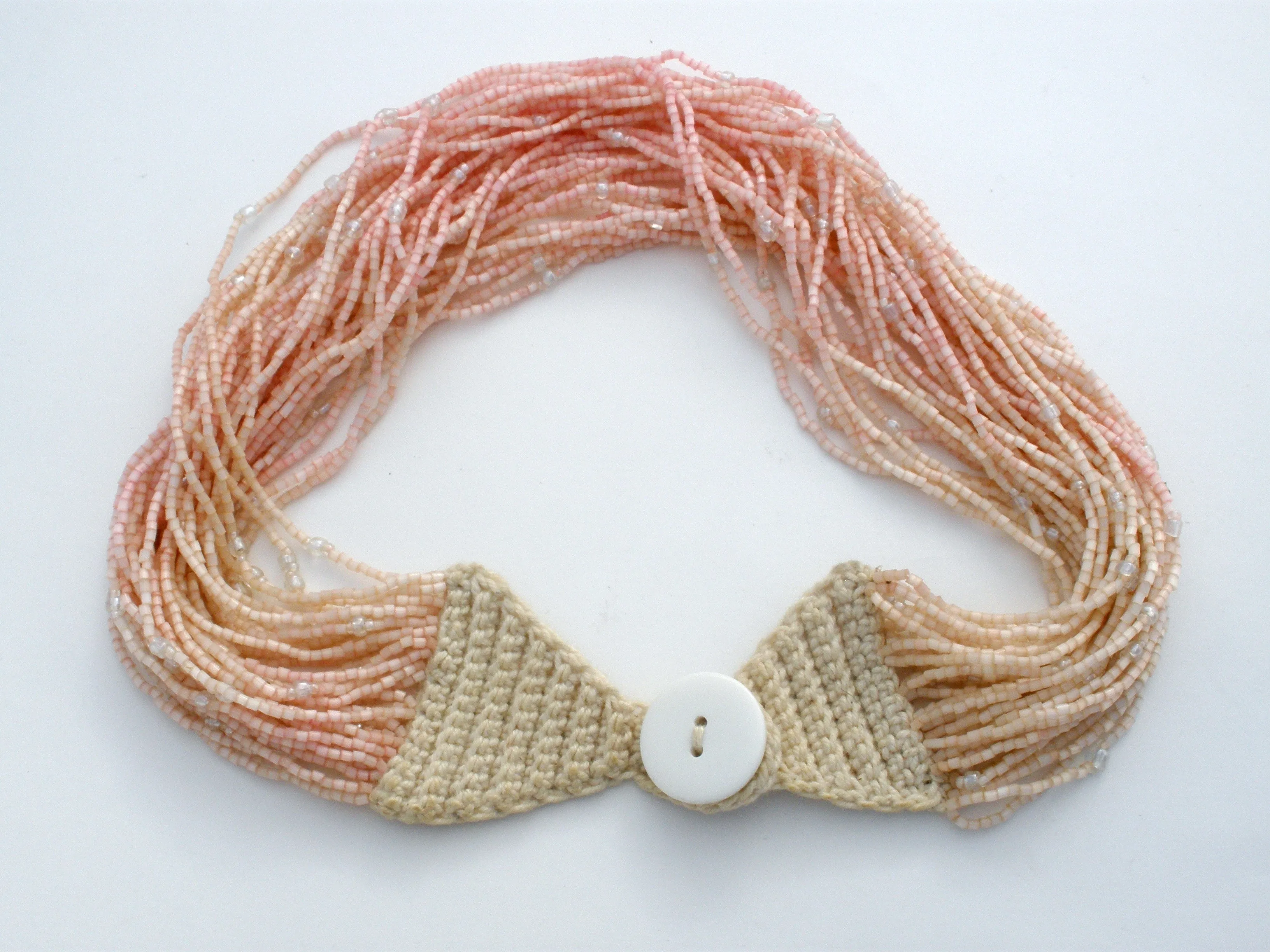 Crocheted Pink Bead Torsade Necklace Vintage