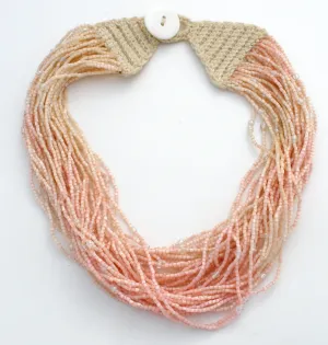 Crocheted Pink Bead Torsade Necklace Vintage