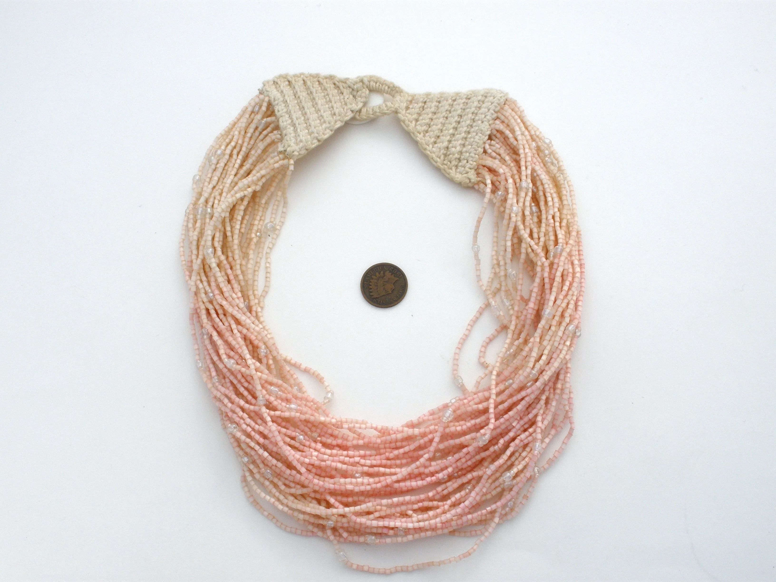 Crocheted Pink Bead Torsade Necklace Vintage