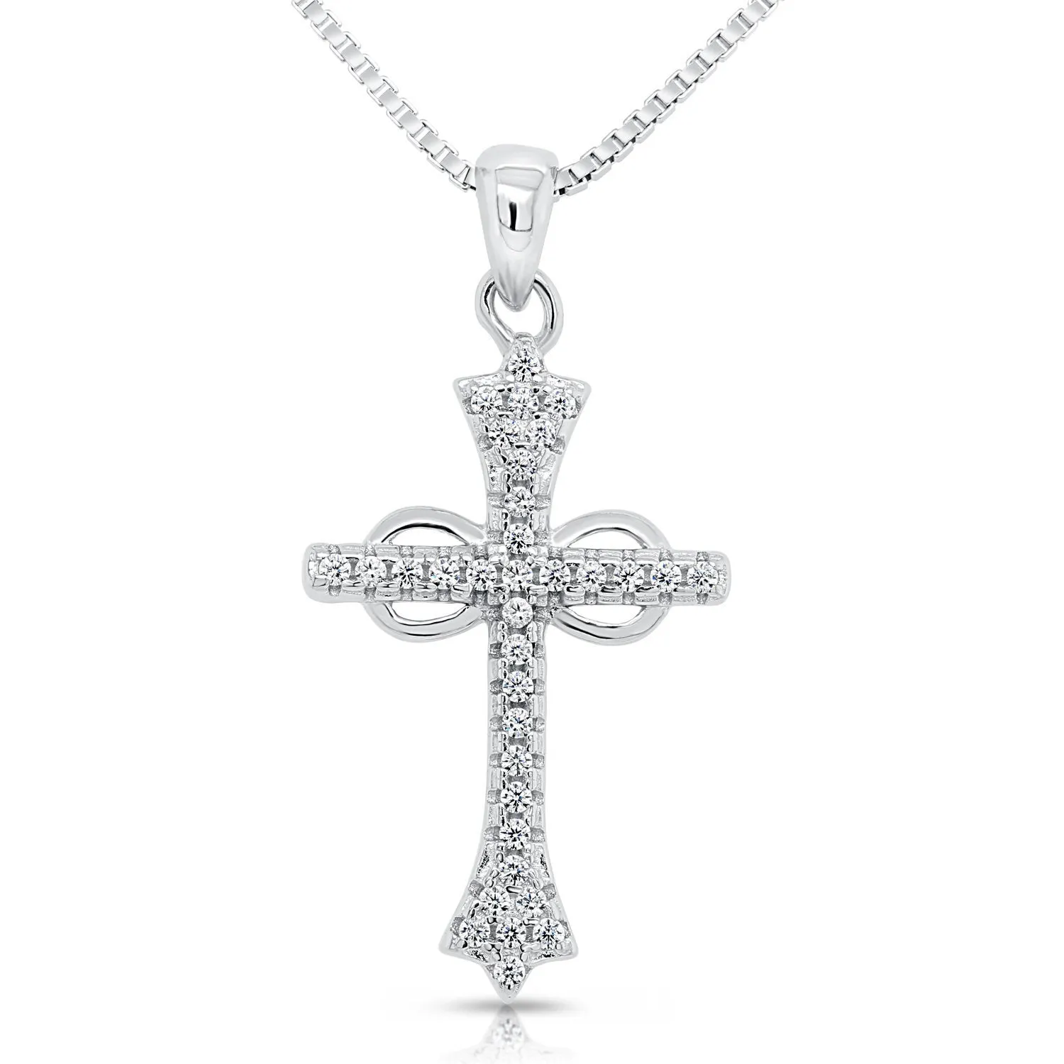CZ Infinity Cross Charm Necklace in Sterling Silver