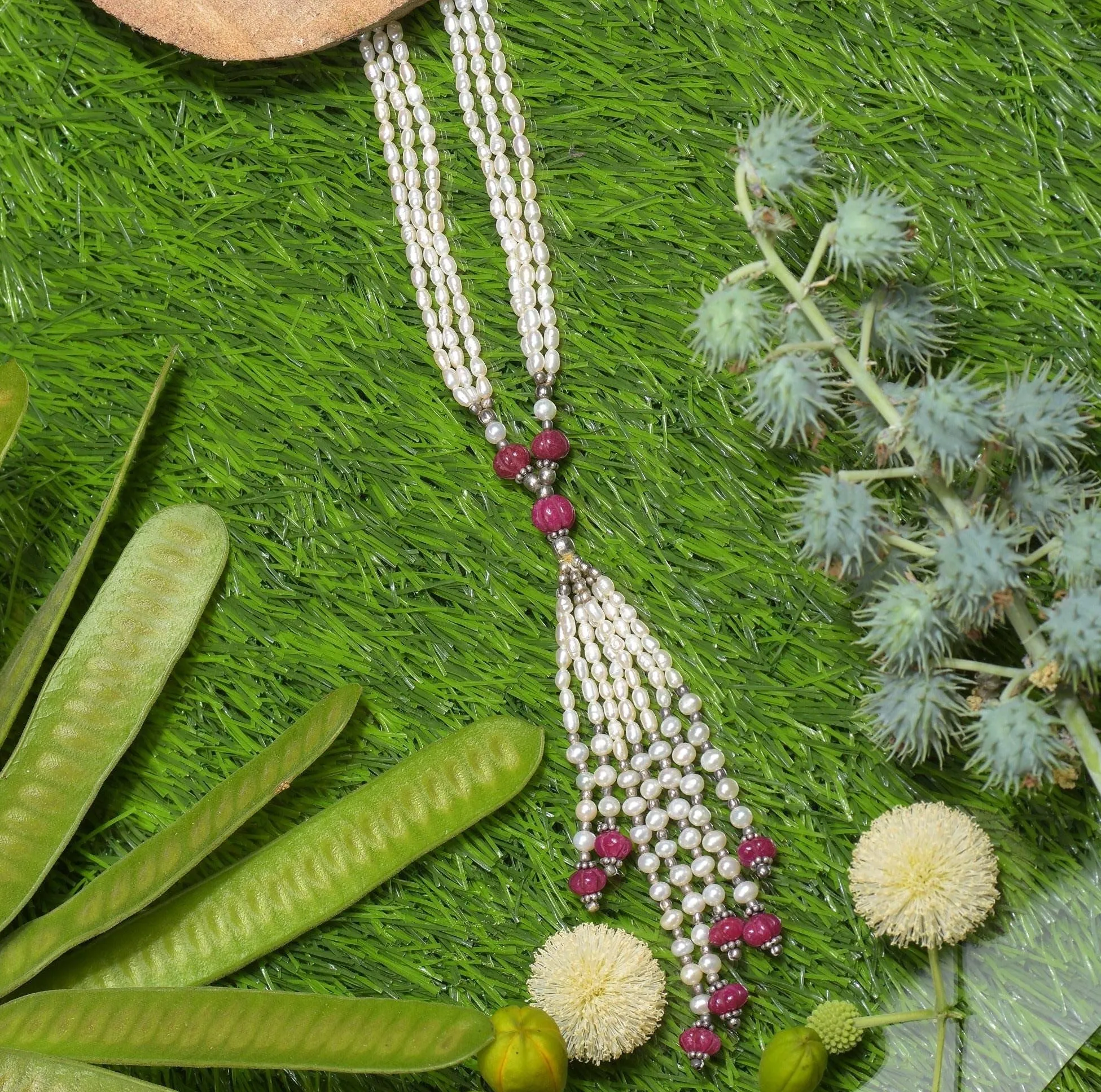 Designer Pearl Ruby Beaded Necklace