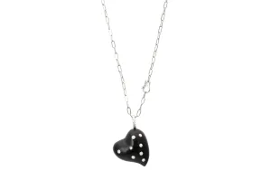 Diamond Bezel Ebony Heart Pendant on Paperclip Chain