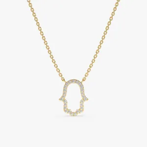 Diamond Hamsa Cutout Necklace, Bina