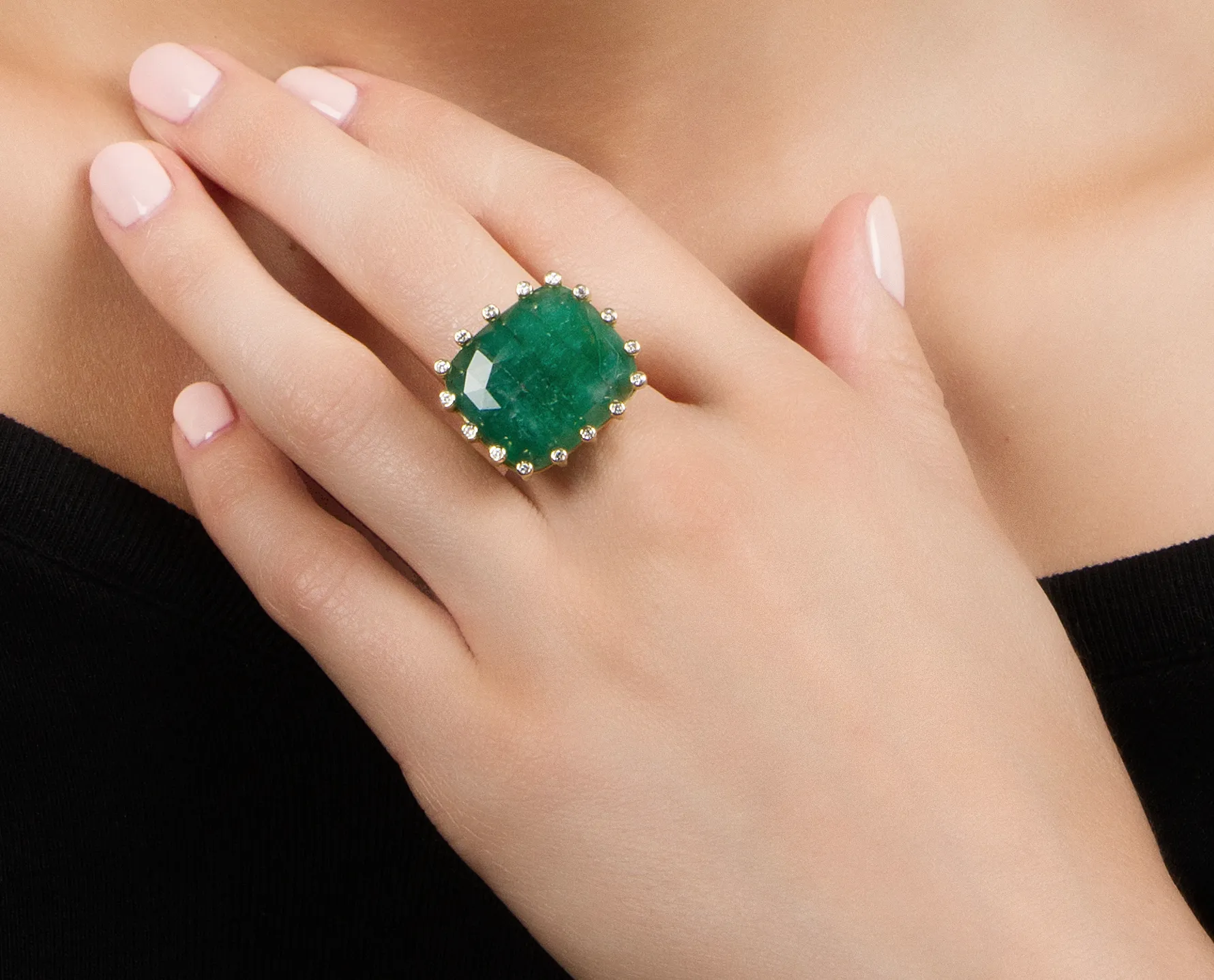 Emerald and Diamond Firecracker Ring by Suzy Landa