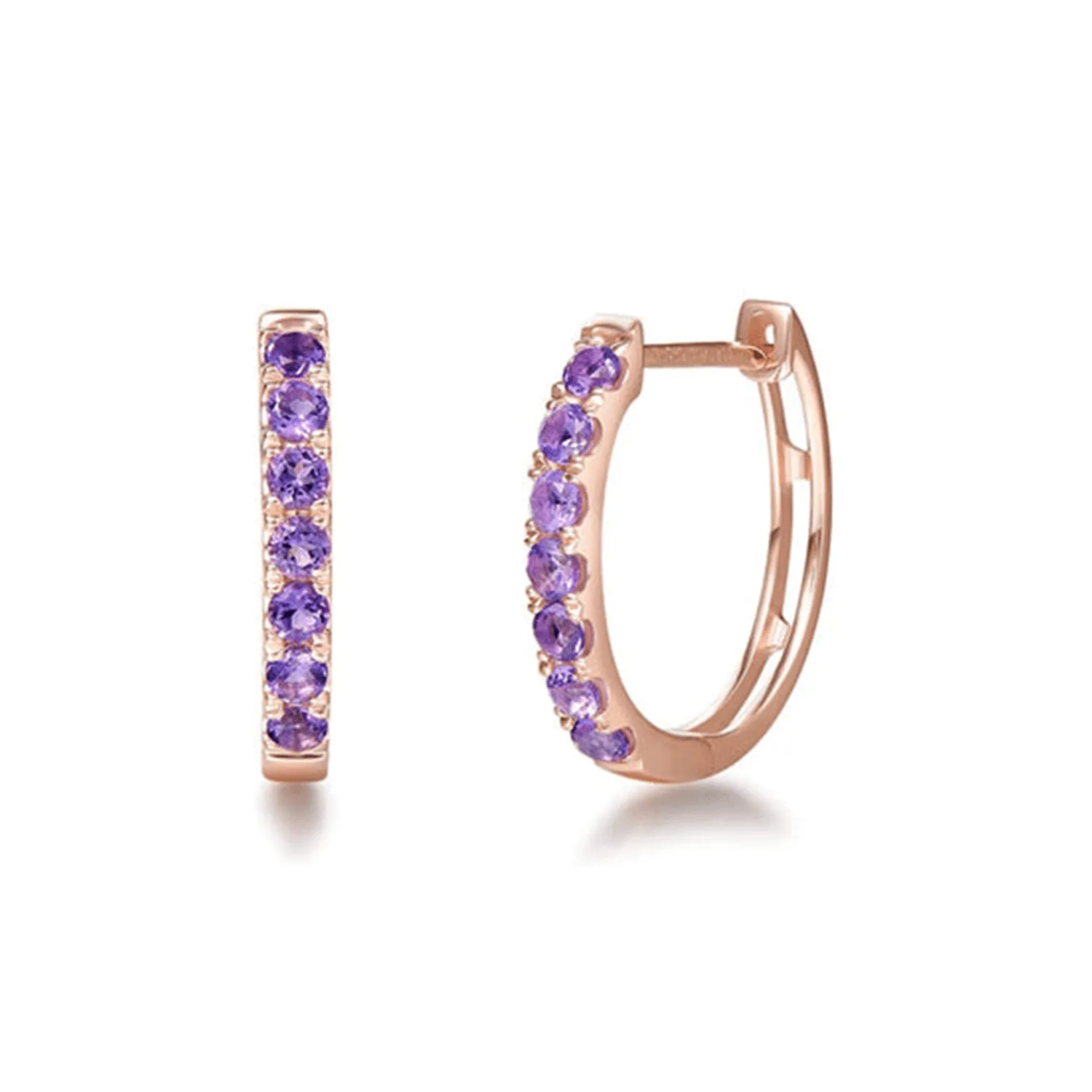 FANCIME Amethyst 14k Rose Gold Hoop Earrings