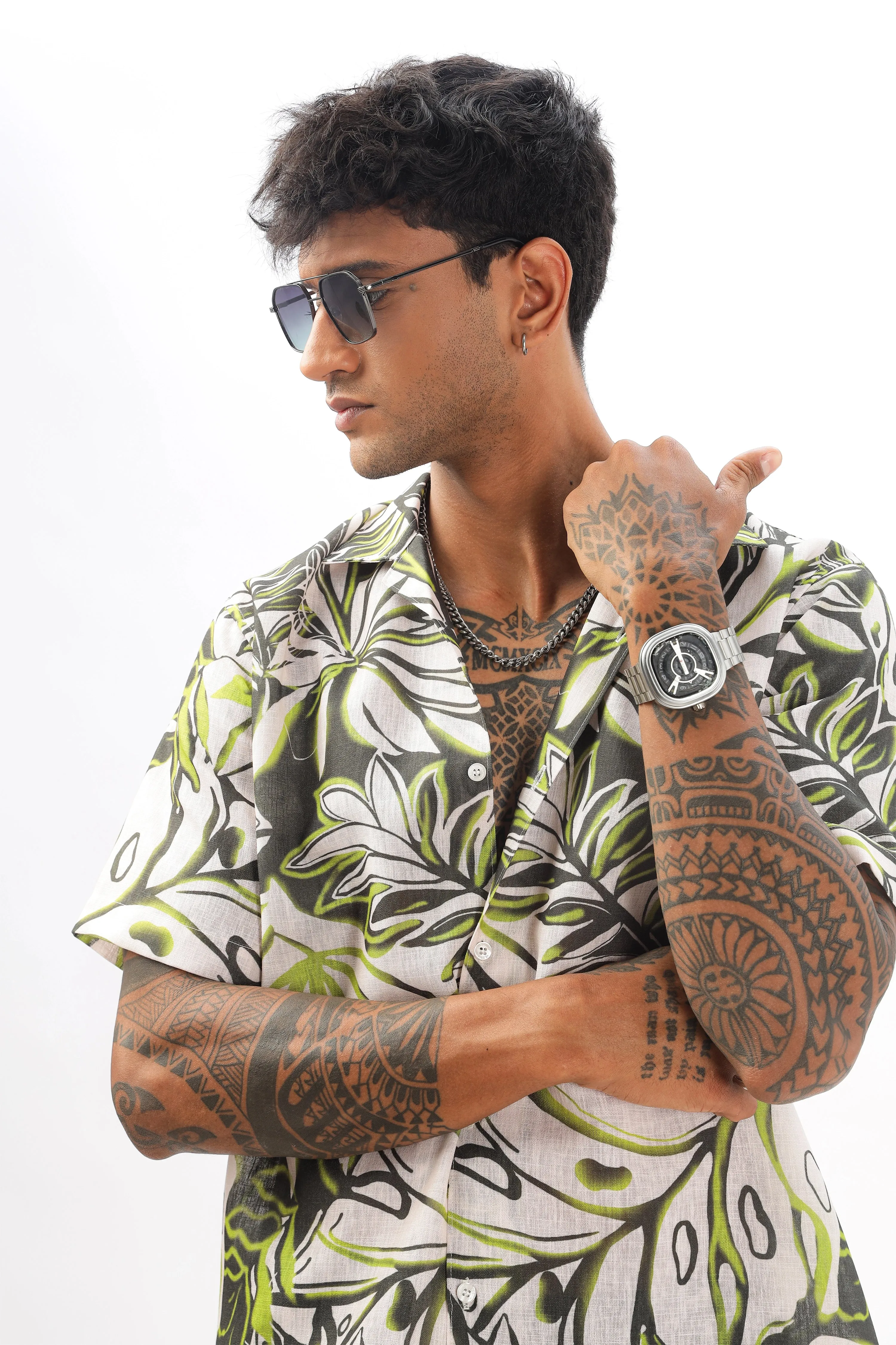 Flowy printed linen shirt