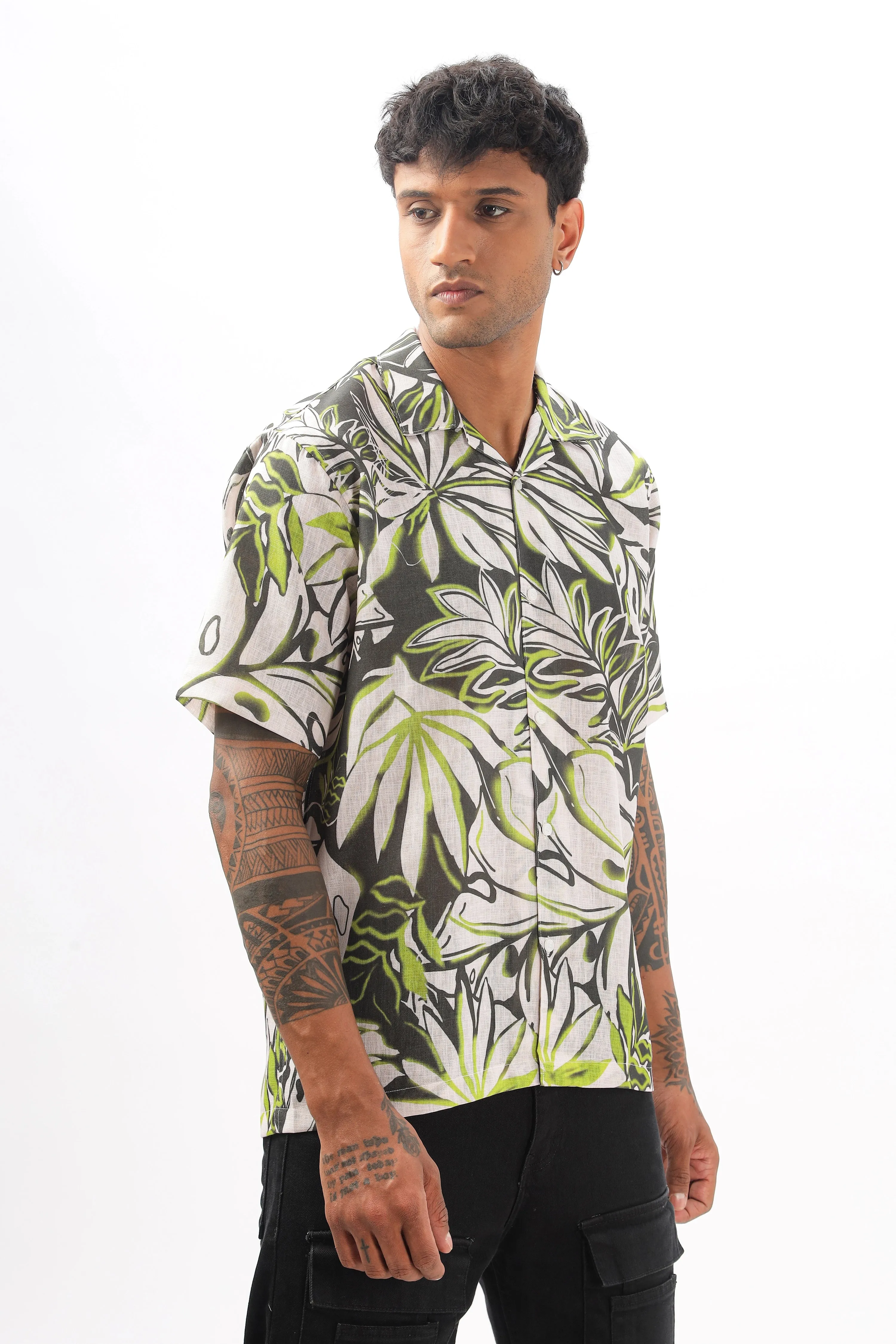 Flowy printed linen shirt