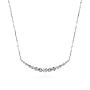 Gabriel 14K White Gold Diamond Curved Bar Necklace NK6216W45JJ