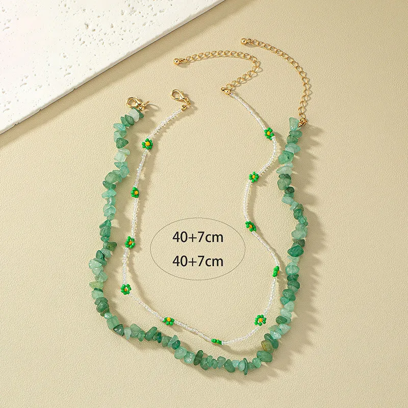 Green Flower Braided Necklace Set with Unique European Design
