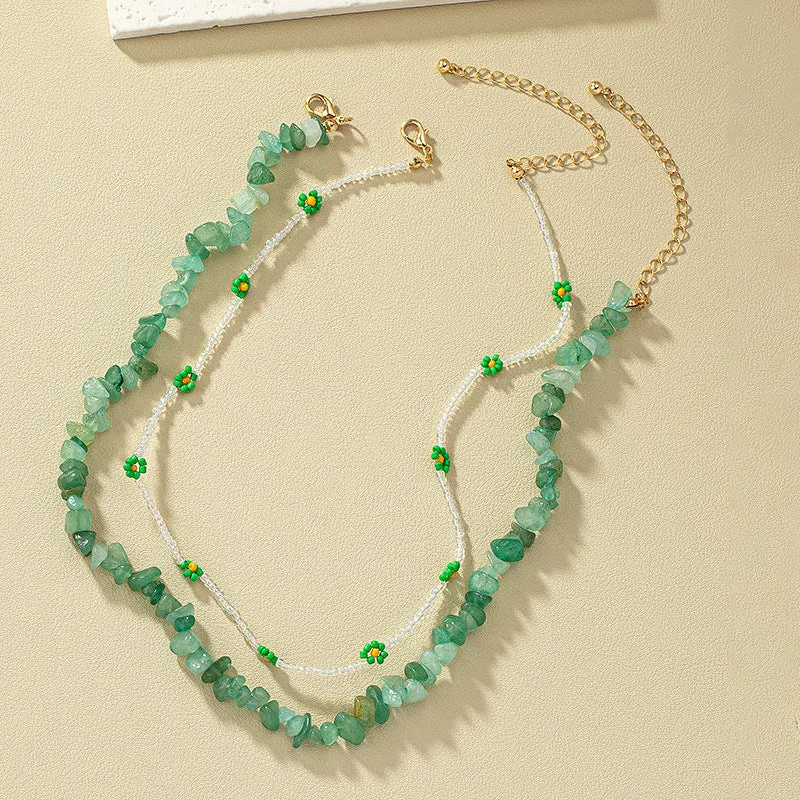 Green Flower Braided Necklace Set with Unique European Design