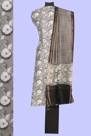 Grey Unstitched Suit With Dupatta (3 Pcs Set)