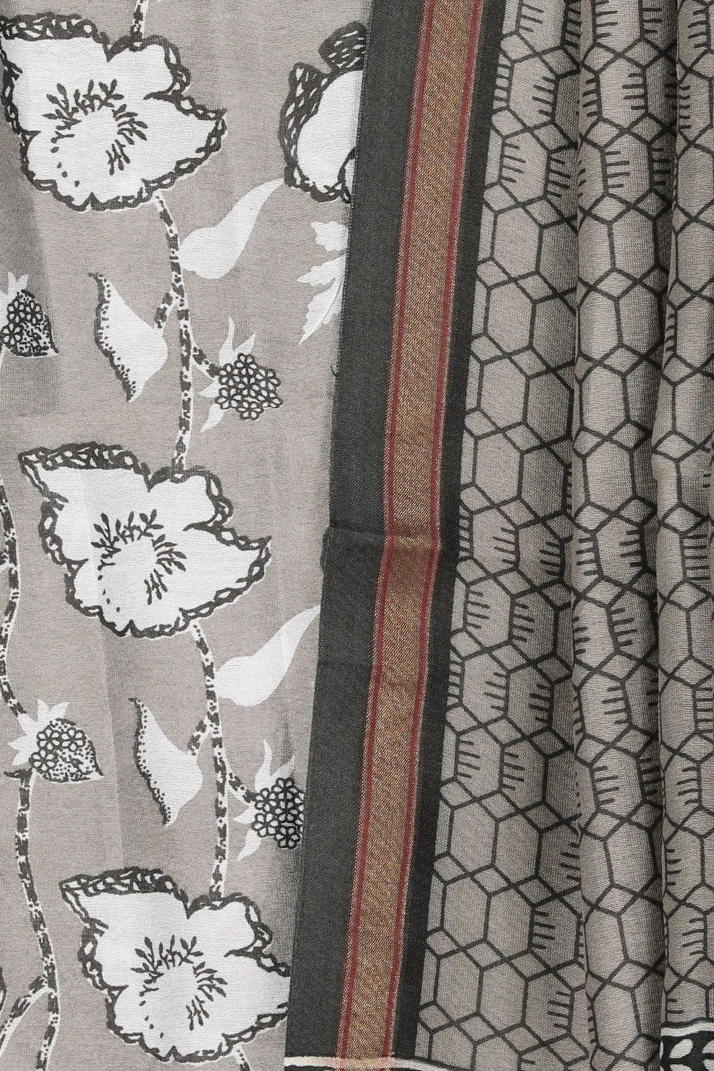 Grey Unstitched Suit With Dupatta (3 Pcs Set)