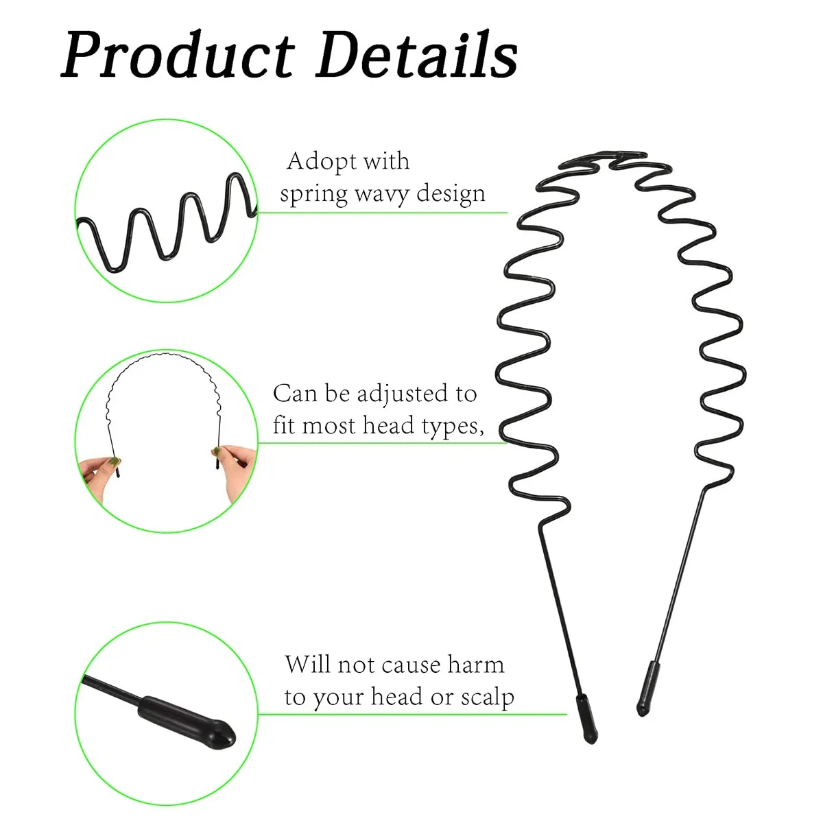 Hair Band for Men Metal Headbands Wavy Elastic Hairband, Simple Spring Hair Hoop Non Slip suitable for Sports and Daily Use.(3 Pcs)