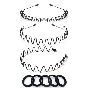 Hair Band for Men Metal Headbands Wavy Elastic Hairband, Simple Spring Hair Hoop Non Slip suitable for Sports and Daily Use.(3 Pcs)