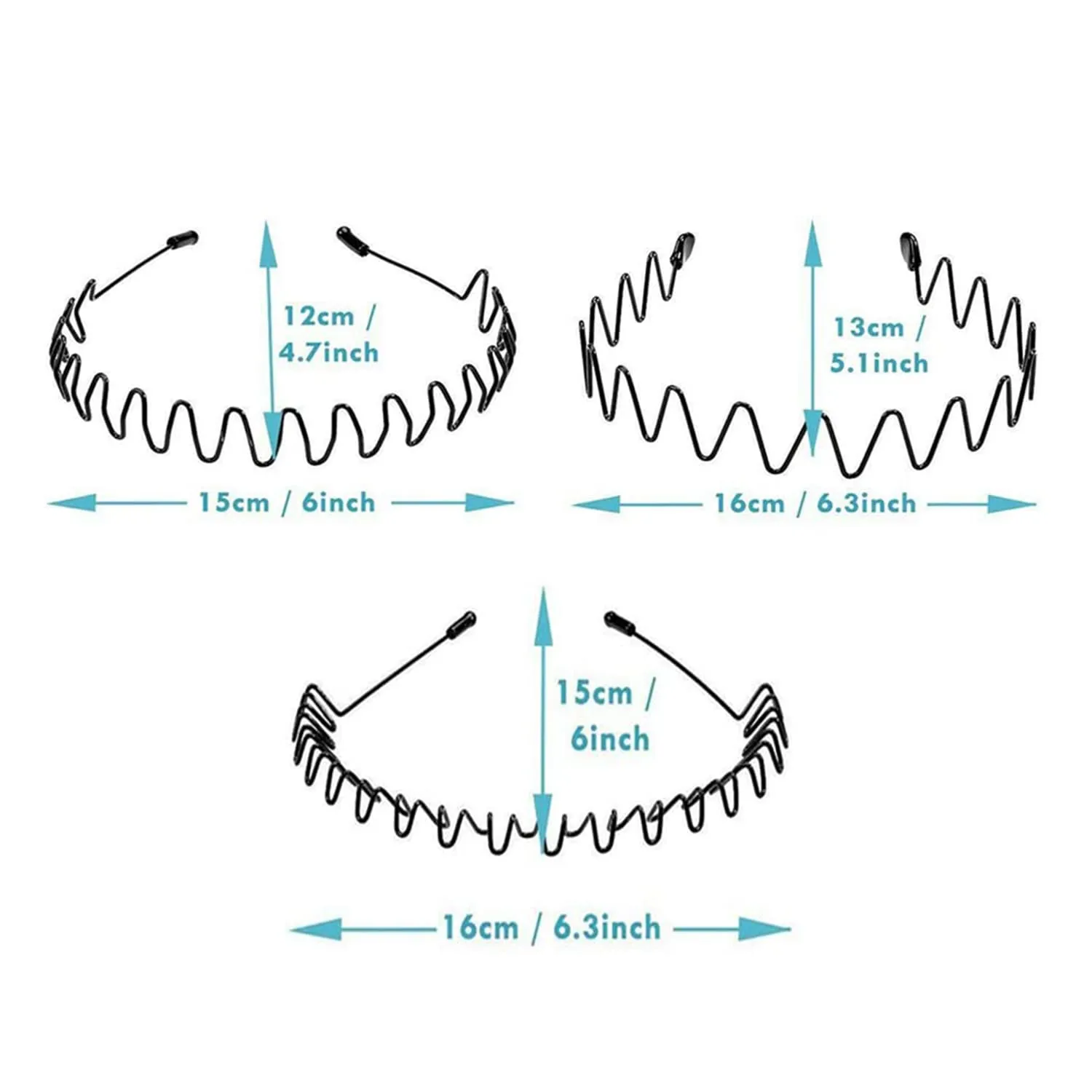 Hair Band for Men Metal Headbands Wavy Elastic Hairband, Simple Spring Hair Hoop Non Slip suitable for Sports and Daily Use.(3 Pcs)