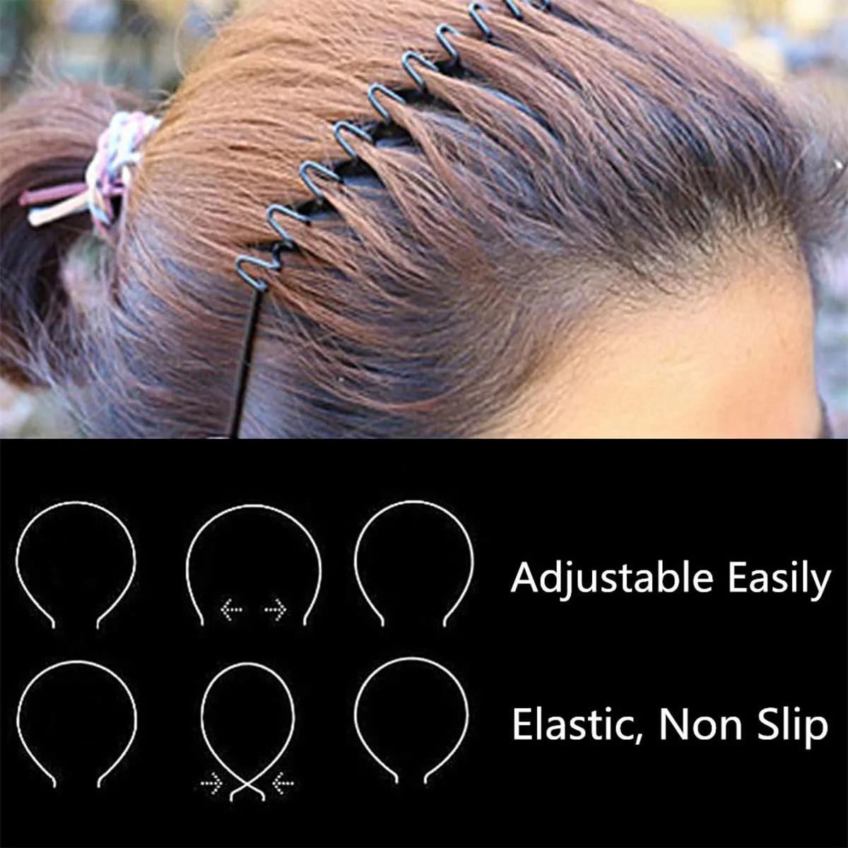 Hair Band for Men Metal Headbands Wavy Elastic Hairband, Simple Spring Hair Hoop Non Slip suitable for Sports and Daily Use.(3 Pcs)