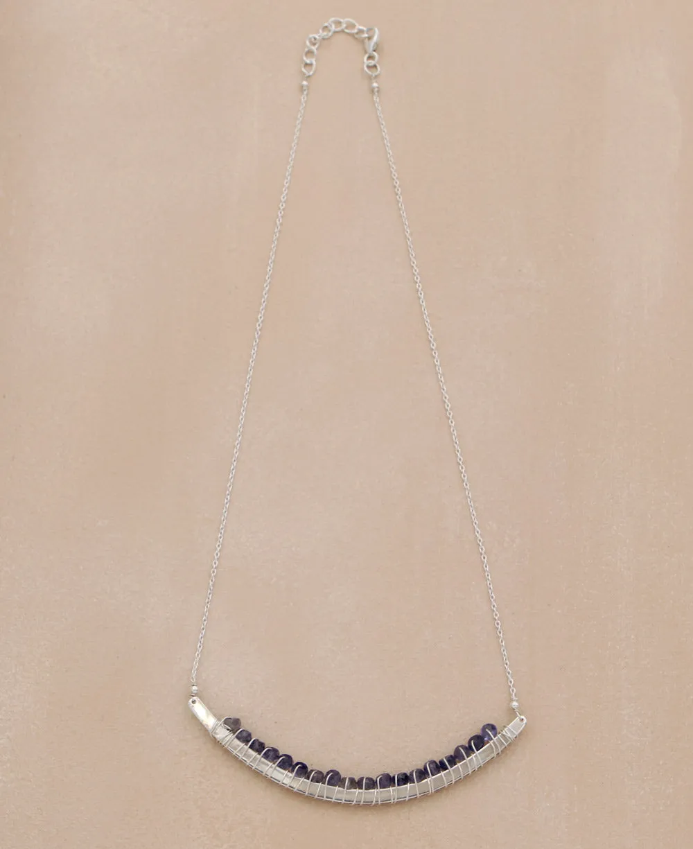 Iolite Gemstone Curved Bar Necklace