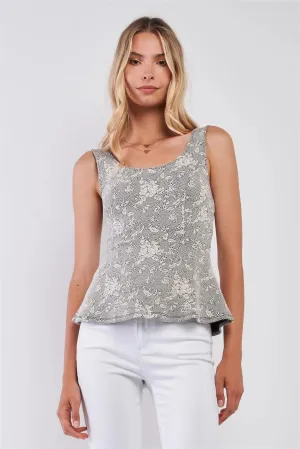 Ivory & Black Floral Bullet Printed Sleeveless Scoop Neck Fit & Flare Top /1-2-2-1