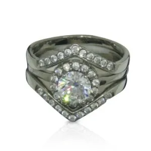 Jewellery Kingdom Cubic Zirconia Band Guard 2pcs Stainless Steel 3CT Engagement Wedding Ladies Ring Set