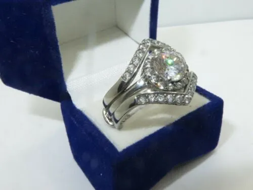 Jewellery Kingdom Cubic Zirconia Band Guard 2pcs Stainless Steel 3CT Engagement Wedding Ladies Ring Set