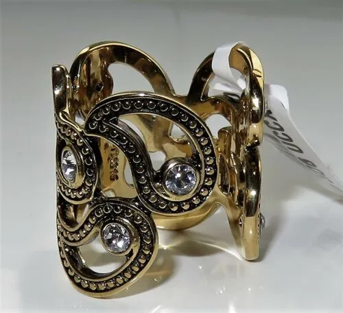 Jewellery Kingdom Cubic Zirconia Fancy 22mm Long Finger Solitaires Antiqued Fancy Wide Ring (Gold)