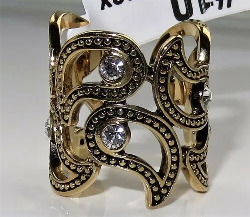Jewellery Kingdom Cubic Zirconia Fancy 22mm Long Finger Solitaires Antiqued Fancy Wide Ring (Gold)