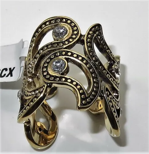 Jewellery Kingdom Cubic Zirconia Fancy 22mm Long Finger Solitaires Antiqued Fancy Wide Ring (Gold)
