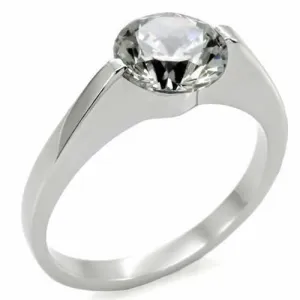 Jewellery Kingdom Solitaire Cubic Zirconia Stainless Steel Ladies Engagement Ring