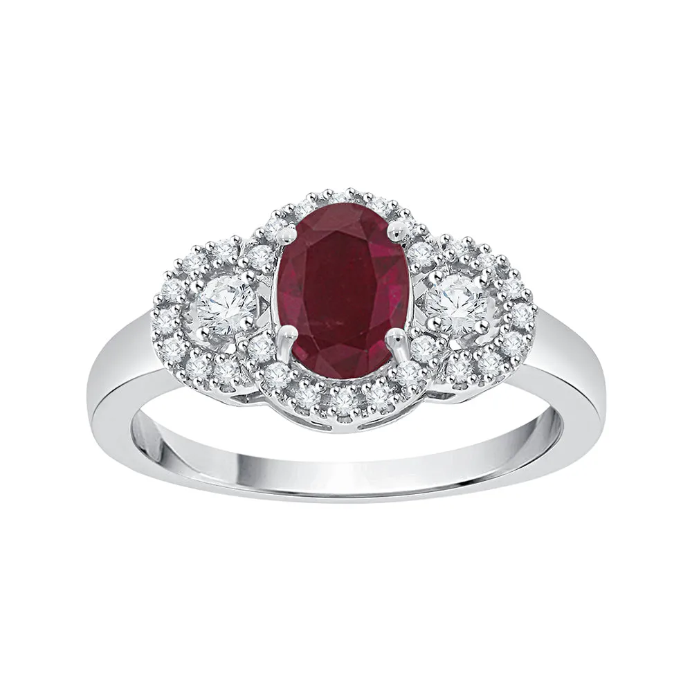 KATARINA Diamond and Oval Cut Ruby Fashion Ring (1 1/4 cttw)