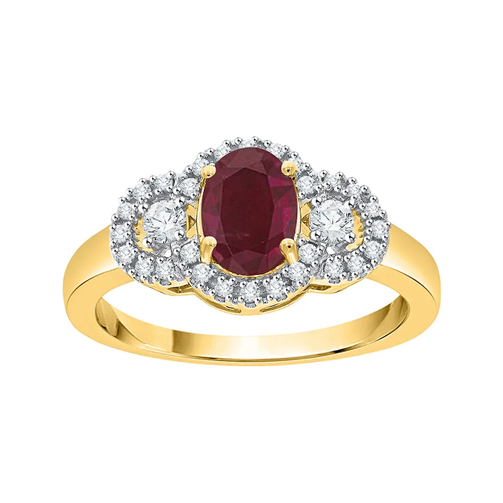 KATARINA Diamond and Oval Cut Ruby Fashion Ring (1 1/4 cttw)