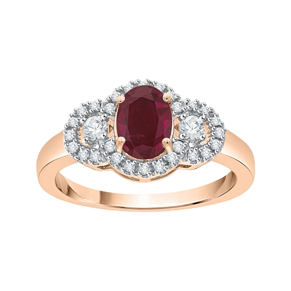 KATARINA Diamond and Oval Cut Ruby Fashion Ring (1 1/4 cttw)