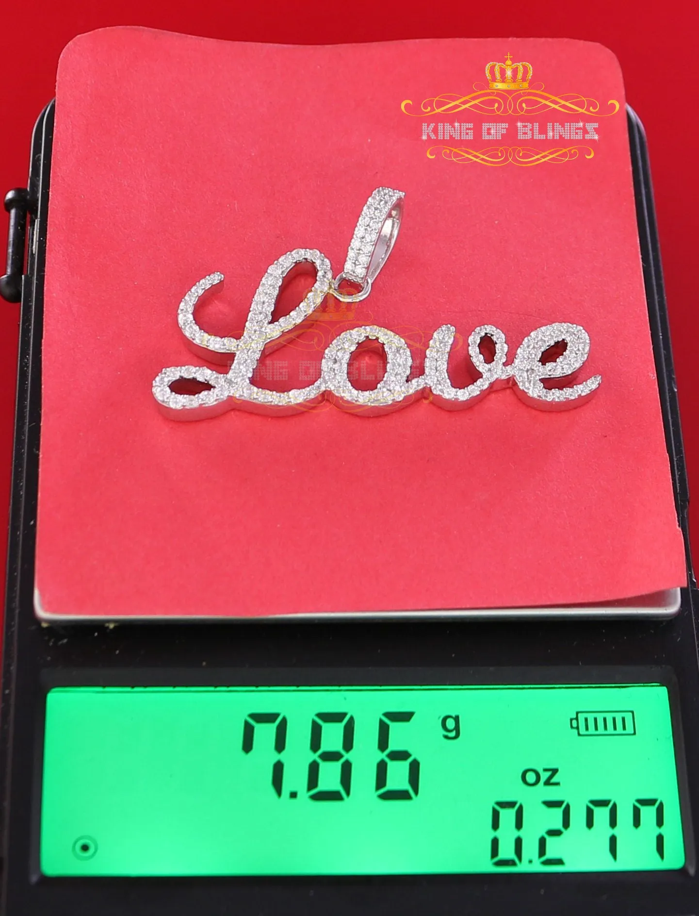 King Of Bling's White Attractive" LOVE" Letter 925 Sterling Silver Pendant 2.08ct Cubic Zirconia