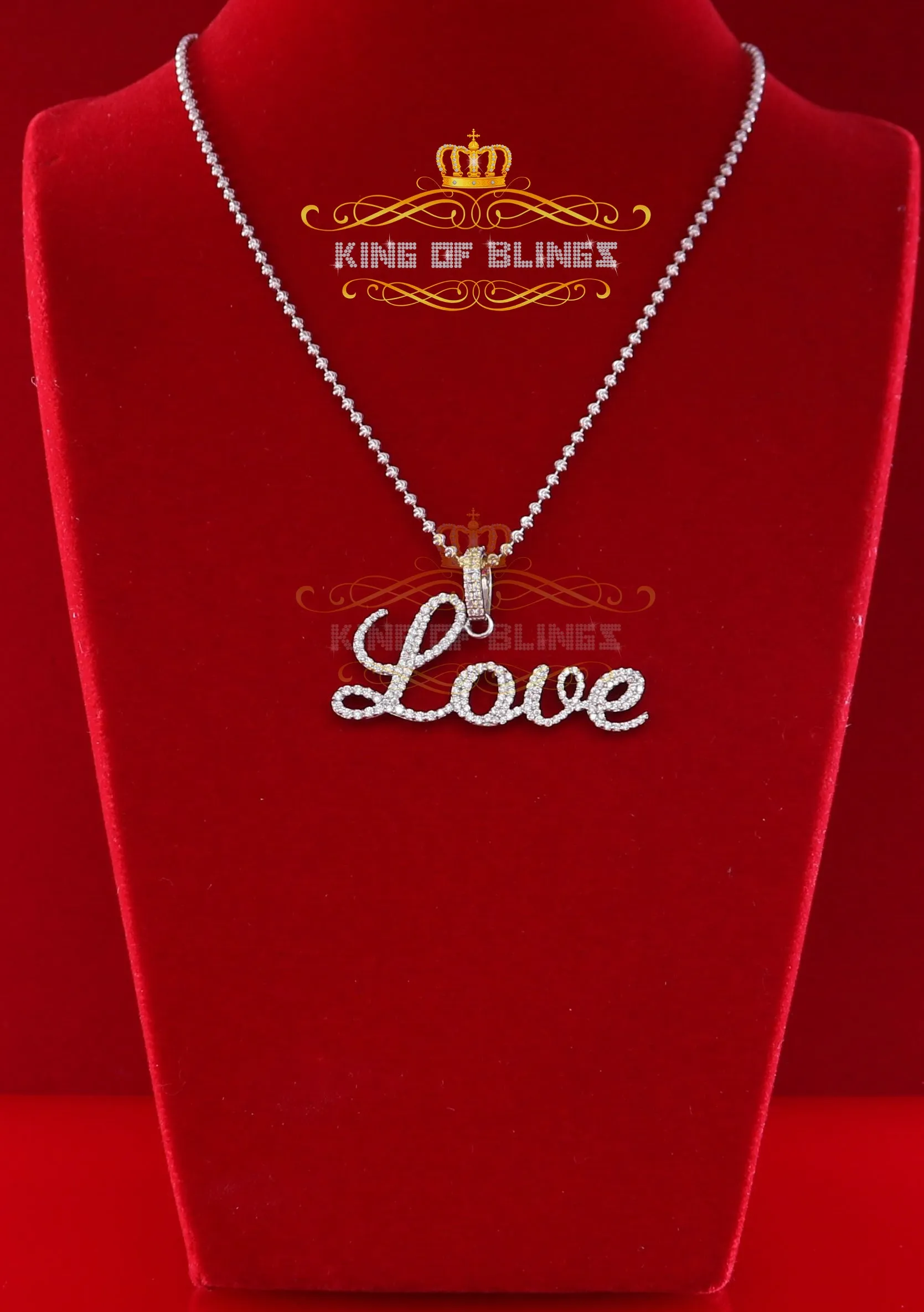 King Of Bling's White Attractive" LOVE" Letter 925 Sterling Silver Pendant 2.08ct Cubic Zirconia