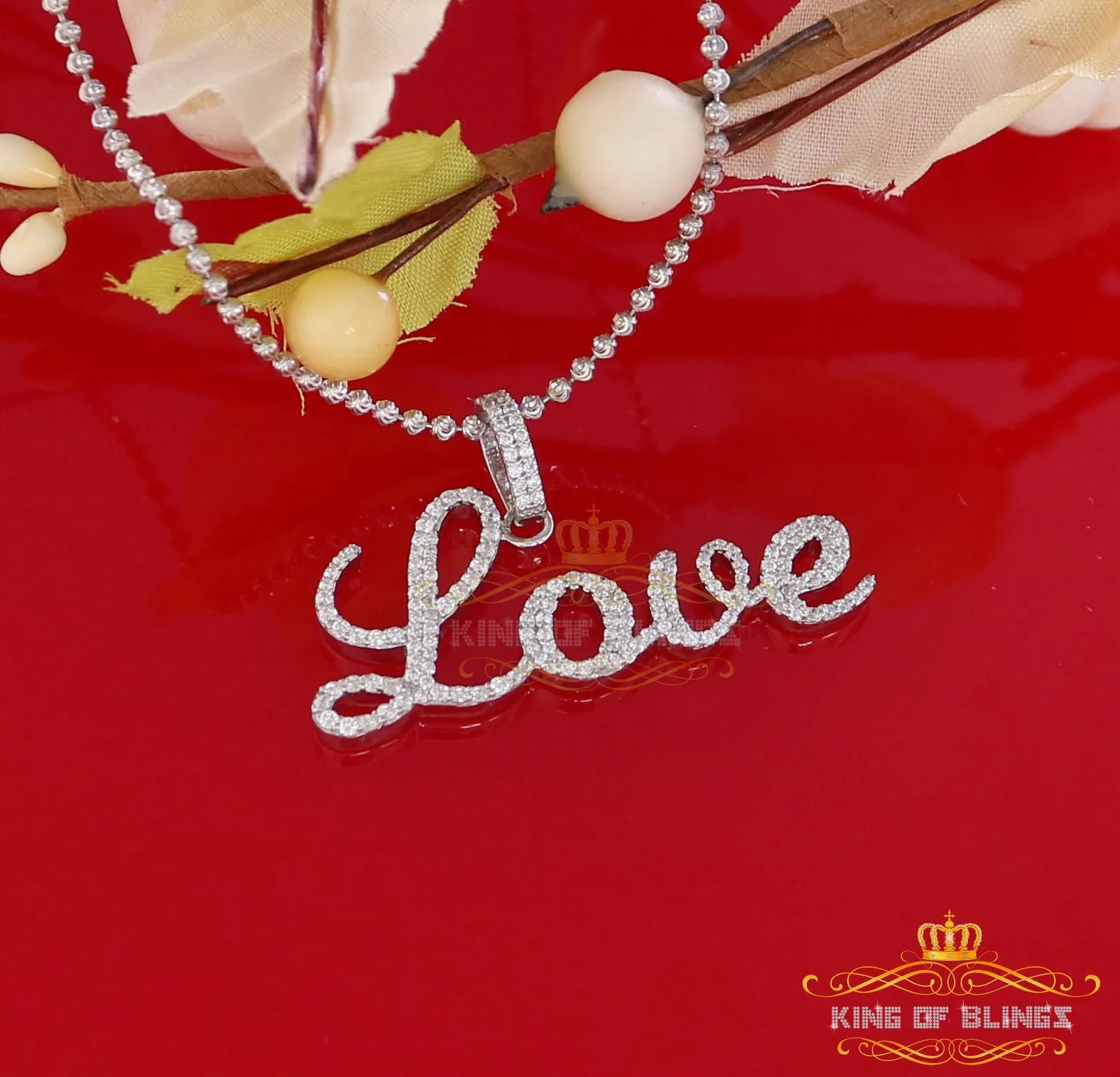 King Of Bling's White Attractive" LOVE" Letter 925 Sterling Silver Pendant 2.08ct Cubic Zirconia